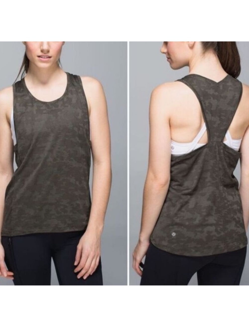 Lululemon Run For Days Tank Deep Camo Mesh Top Olive Green Camouflage Size 4